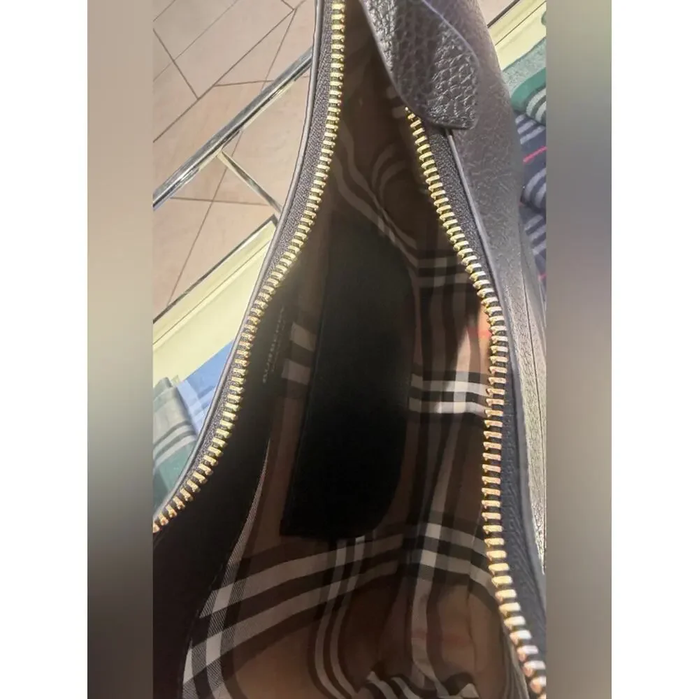 Burberry Black Pebbled Leather with Check Shoulder/hobo bag New - Picture 6 of 7